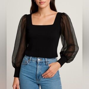 House of Harlow Black Square Neck
Top with Sheer Puff Sleeves size small